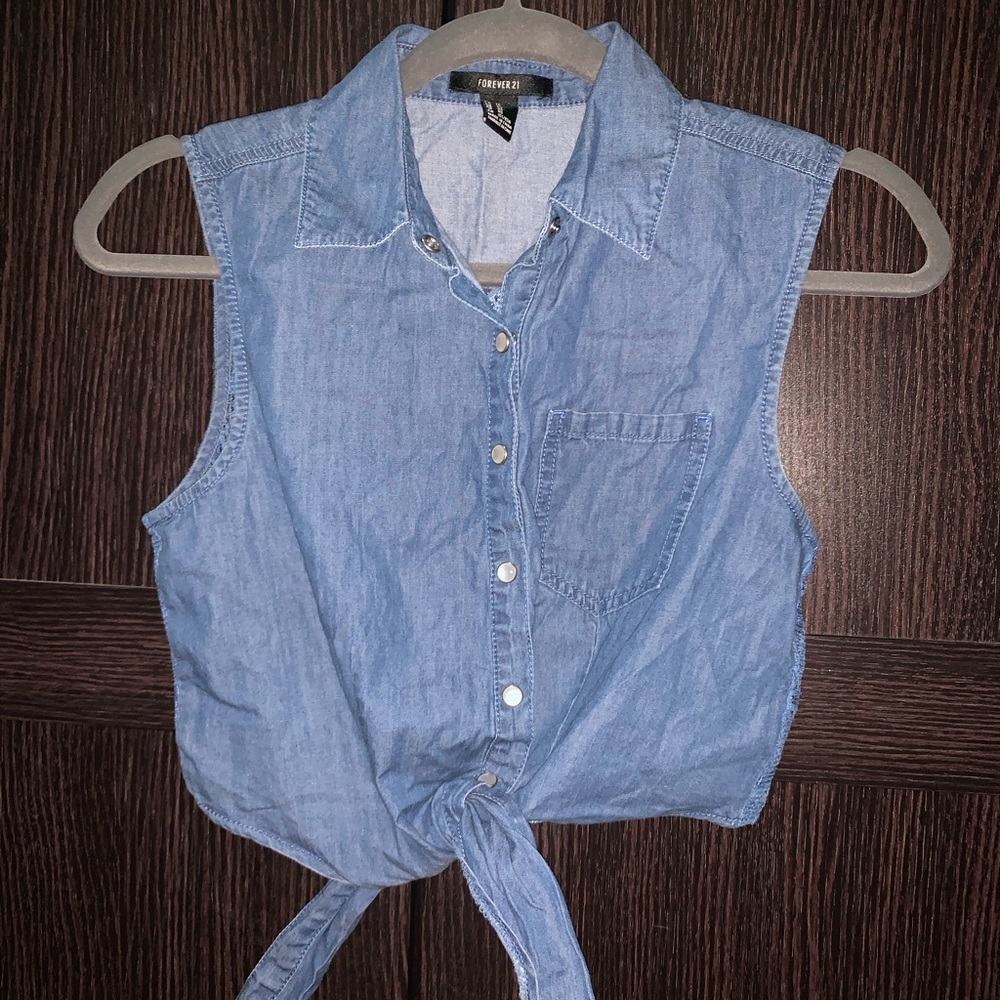 Denim Lace back Tie- Front Crop Top